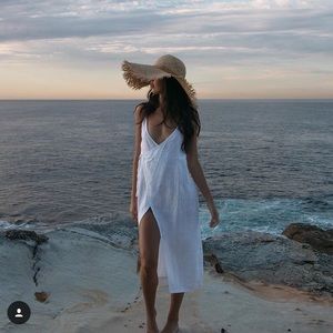 $180 SIR.The Label GIGI Women's linen Cotton V-Neck Midi Wrap Dress Size 2